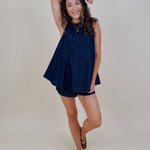 Joy in the Details Set with dark wash denim swing top and matching shorts — Paper Doll