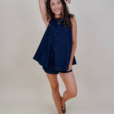 Joy in the Details Set with dark wash denim swing top and matching shorts — Paper Doll