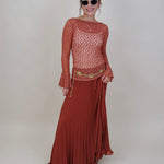 Flora Maxi Skirt in rust accordion pleated polyester — Paper Doll