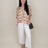 Chrissy Pant in ecru with high-rise waist, exposed button fly, and wide-leg silhouette — Paper Doll
