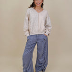 Jasmine Knit Top in oatmeal with diamond quilted and waffle knit panels — Paper Doll