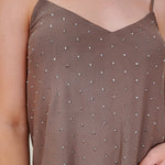 Rhinestud Blouse in mocha mesh with scattered rhinestones — Paper Doll