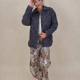 Fair Season Pant in cream and navy bandana patchwork print — Paper Doll