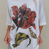 Nadine Flower Graphic Tee in white with a vintage botanical flower print — Paper Doll
