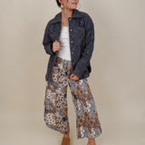 Fair Season Pant in cream and navy bandana patchwork print — Paper Doll