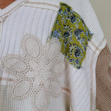Patch It Up Knit Blouse in cream patchwork knit with floral patches and crochet flower — Paper Doll