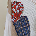 Patch It Up Knit Blouse in cream patchwork knit with floral patches and crochet flower — Paper Doll