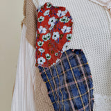 Patch It Up Knit Blouse in cream patchwork knit with floral patches and crochet flower — Paper Doll