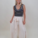 Dana Striped Tank in navy and cream stripes with a V-neck — Paper Doll

