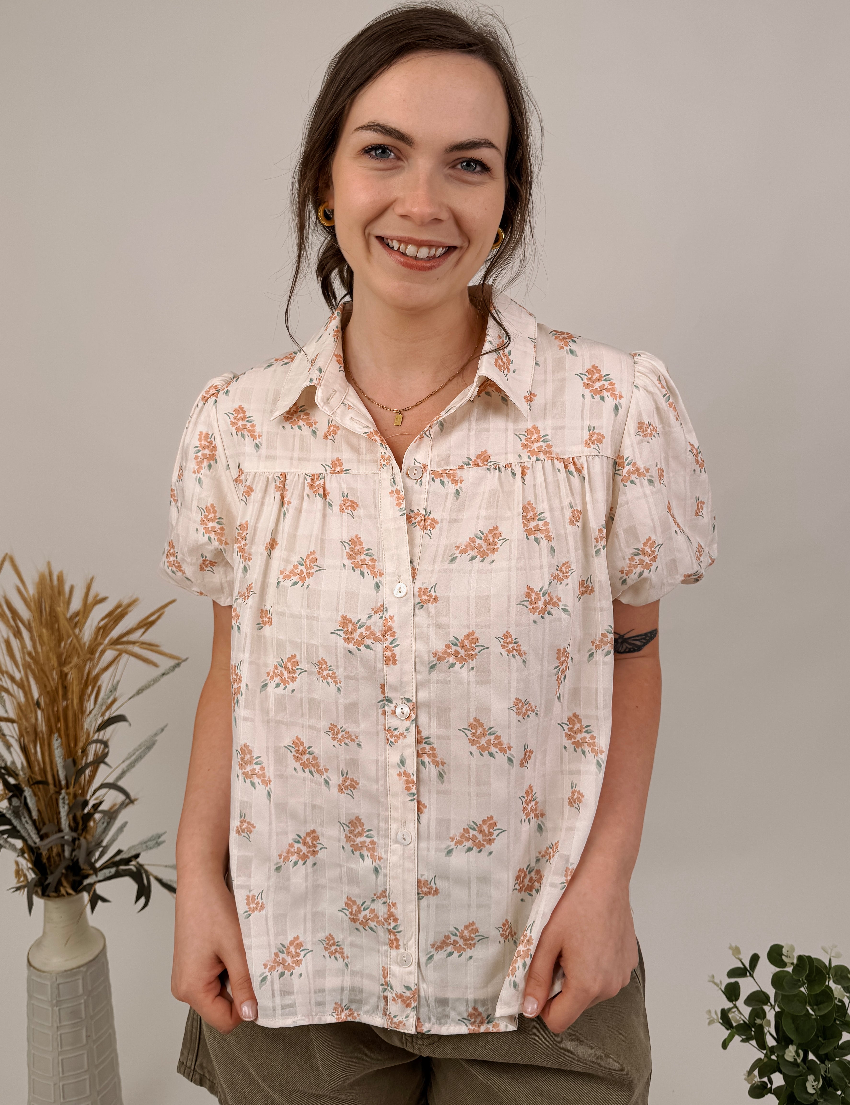 Burst With Life Button Up Blouse