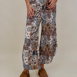 Fair Season Pant in cream and navy bandana patchwork print — Paper Doll