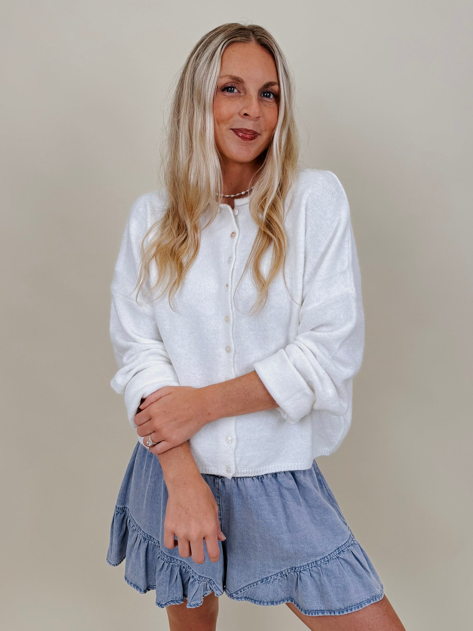 Della Super Soft Button Up Knit Sweater with a button front — Paper Doll
