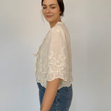 Carla Floral Embroidery Front Tie Blouse