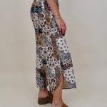 Fair Season Pant in cream and navy bandana patchwork print — Paper Doll