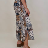 Fair Season Pant in cream and navy bandana patchwork print — Paper Doll