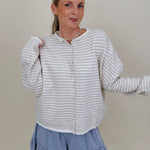 Heartstrings Tugged Striped Cardigan in oatmeal and cream stripes with a button front — Paper Doll
