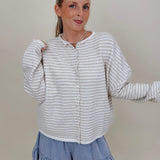 Heartstrings Tugged Striped Cardigan in oatmeal and cream stripes with a button front — Paper Doll
