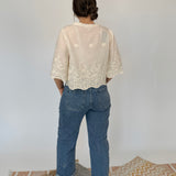 Carla Floral Embroidery Front Tie Blouse