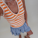 Penny Striped Tank in orange and cream stripes with a V-neck — Paper Doll
