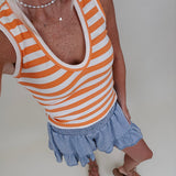 Penny Striped Tank in orange and cream stripes with a V-neck — Paper Doll
