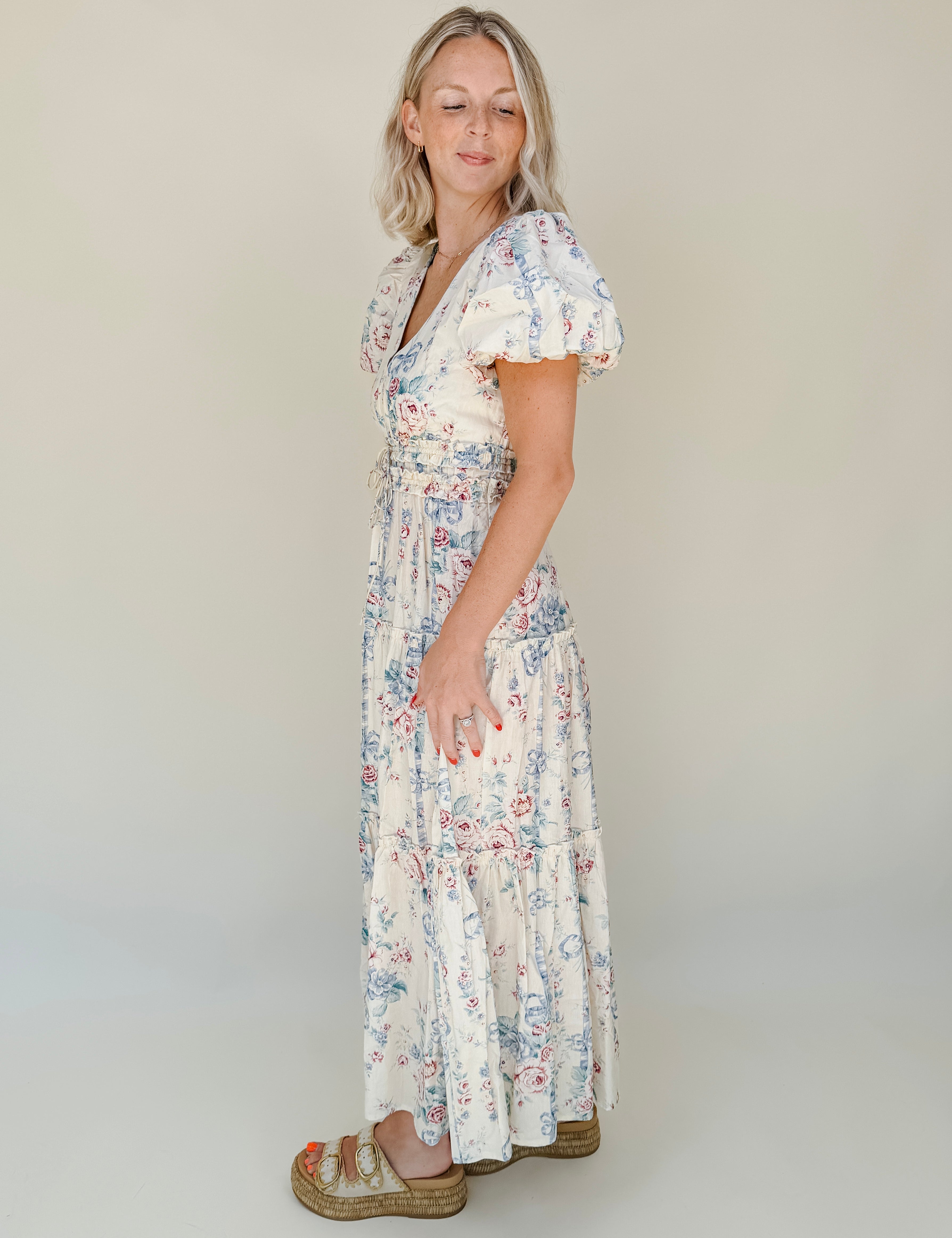 Mia Puff Sleeve Floral Midi Dress