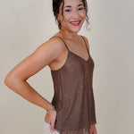 Rhinestud Blouse in mocha mesh with scattered rhinestones — Paper Doll