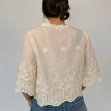 Carla Floral Embroidery Front Tie Blouse