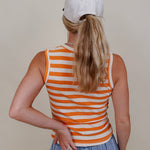 Penny Striped Tank in orange and cream stripes with a V-neck — Paper Doll
