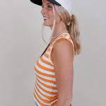 Penny Striped Tank in orange and cream stripes with a V-neck — Paper Doll
