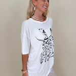 Dalmatian Graphic Tee with black sketch-style dalmatian print on ivory — Paper Doll