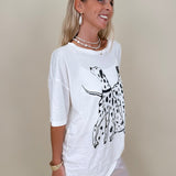 Dalmatian Graphic Tee with black sketch-style dalmatian print on ivory — Paper Doll