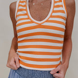 Penny Striped Tank in orange and cream stripes with a V-neck — Paper Doll
