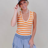 Penny Striped Tank in orange and cream stripes with a V-neck — Paper Doll
