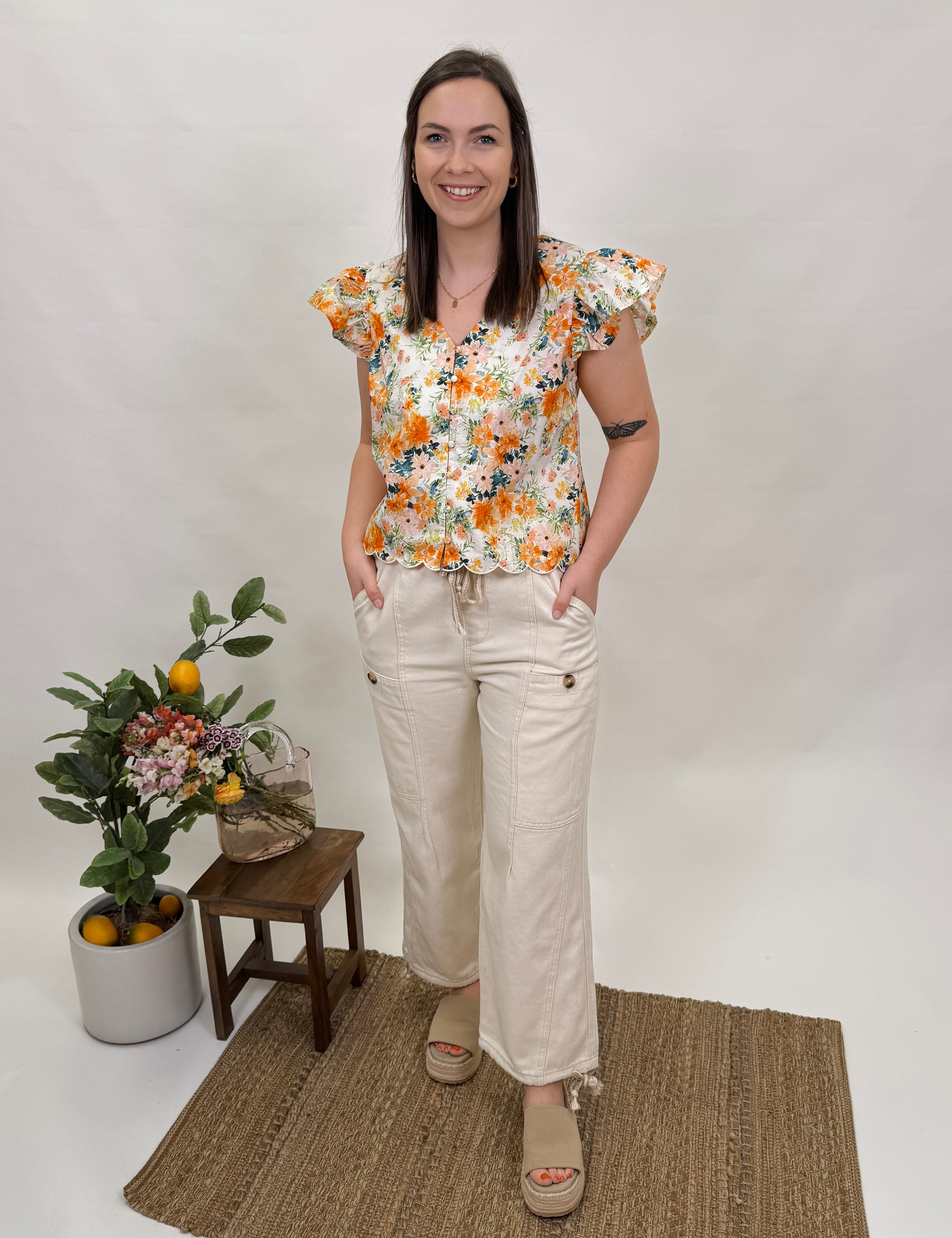 Sprouting Joy Floral Print Blouse