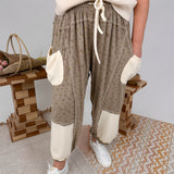 Stephanie Ditsy Floral Jogger in taupe with cream contrast pockets and cuffs - woman wearing relaxed fit drawstring joggers