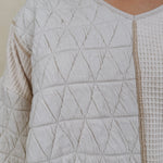 Jasmine Knit Top in oatmeal with diamond quilted and waffle knit panels — Paper Doll