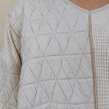 Jasmine Knit Top in oatmeal with diamond quilted and waffle knit panels — Paper Doll