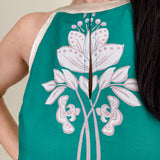 Bahama Oceans Halter Top in teal with cream botanical floral print and halter neckline — Paper Doll
