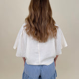 Galilea Oversized Open Collar Top in cream with relaxed collar and boxy fit — Paper Doll