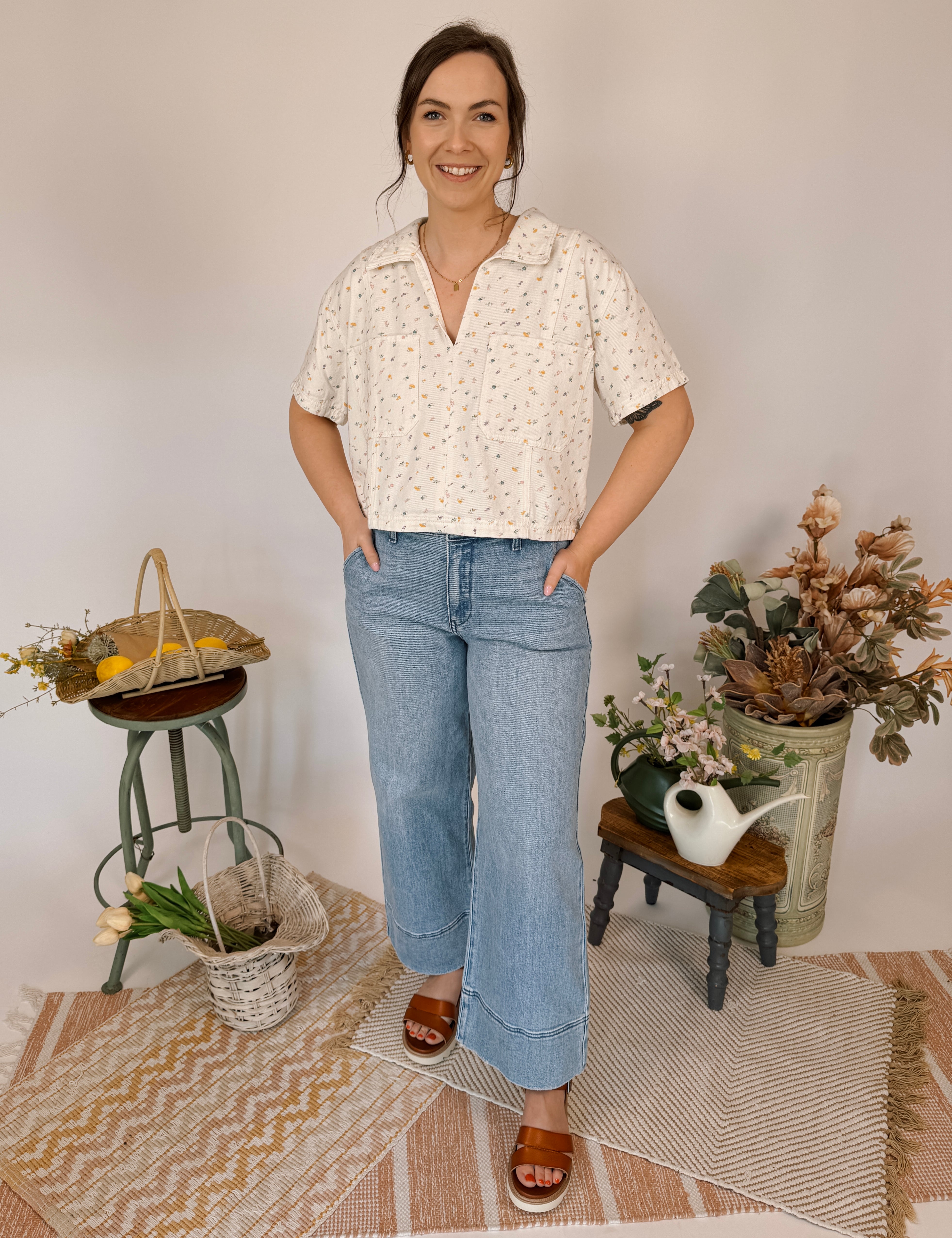Flourish Daily Floral Denim Boxy Top