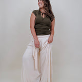 Allie Tie Detail Blouse in olive with a keyhole tie neckline — Paper Doll
