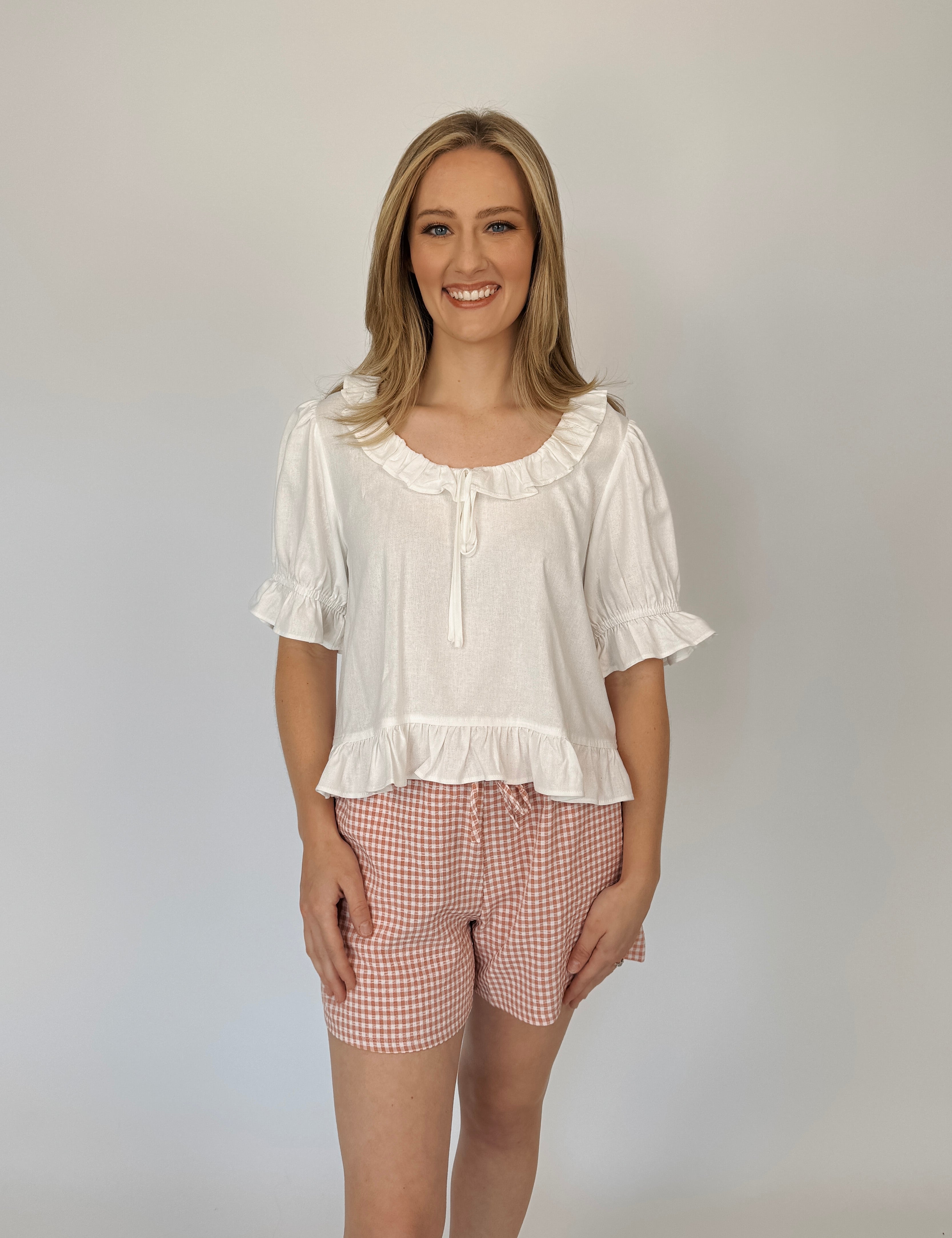 Nevaeh Ruffle Buff Sleeve Blouse