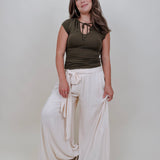 Allie Tie Detail Blouse in olive with a keyhole tie neckline — Paper Doll
