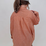 Merritt Oversized Button Up Top in rust micro-check with a collared button front — Paper Doll
