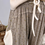 Stephanie Ditsy Floral Jogger in taupe with cream contrast pockets and cuffs - woman wearing relaxed fit drawstring joggers