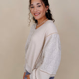 Jasmine Knit Top in oatmeal with diamond quilted and waffle knit panels — Paper Doll