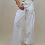 Lottie Boho Balloon Jean Pants in crisp white with cinch-tie balloon hem — Paper Doll
