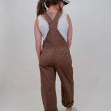 Annabelle Barrel Overalls in mocha brown cotton with adjustable straps — Paper Doll