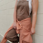 Merritt Oversized Button Up Top in rust micro-check with a collared button front — Paper Doll
