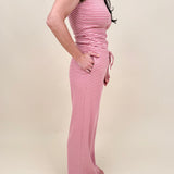 Hartley Striped Tank & Pant Set in pink and red stripe with button up front top and drawstring waist — Paper Doll